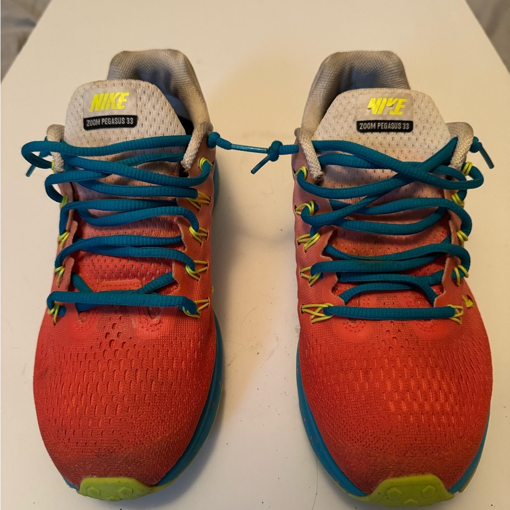 nike zoom pegasus 33 custom nike ID womens 9.5 orange/light blue/white